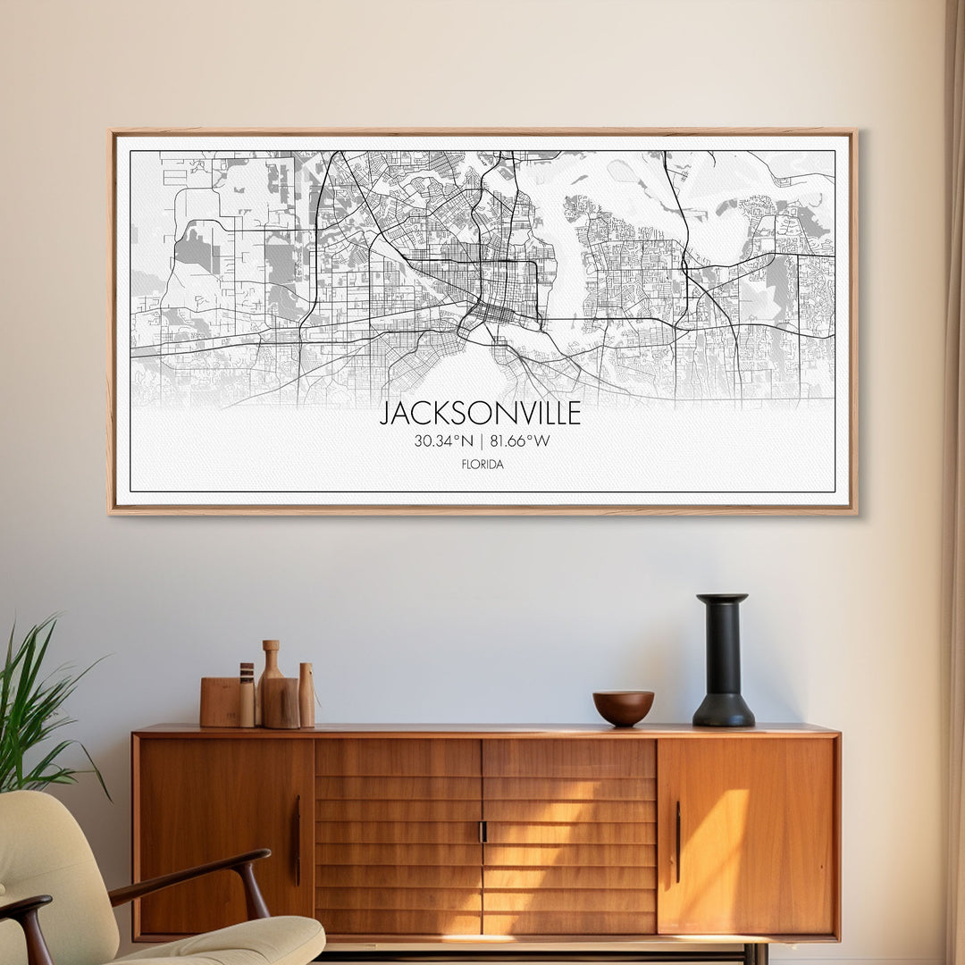 Jacksonville City Map, Florida Map, Map Art, Modern Art, Wall Art, Canvas Art, Bar Cart Art, Wall Print Trendy, Girlfriend Gift, Office Art