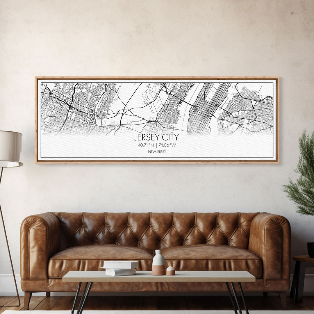 Panoramic Jersey City Map, New Jersey Art, Map Print, Minimalist Wall Art, Canvas Art, Housewarming Gift, Street Map Art, Closing Gift