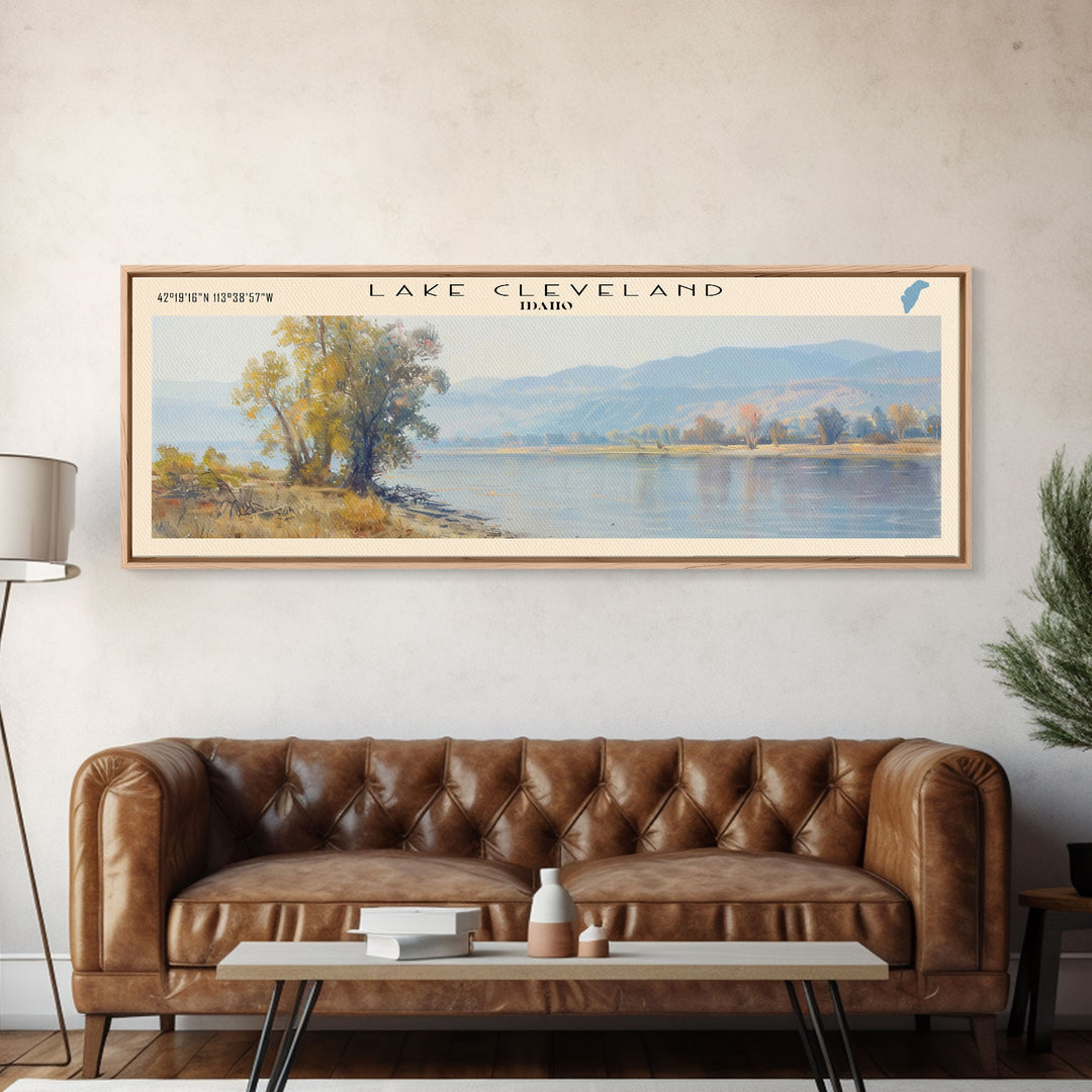 Lake Cleveland Idaho Framed Canvas Print, Lake House Decor, Panoramic Wall Art, Travel Poster, Stunning Lake Painting, Home Art