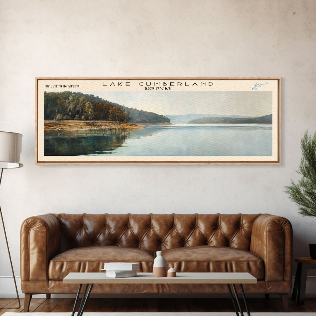 Lake Cumberland Kentucky Framed Canvas Print, Lake House Decor, Panoramic Wall Art, Travel Poster, Scenic Lake Painting, Nature Art