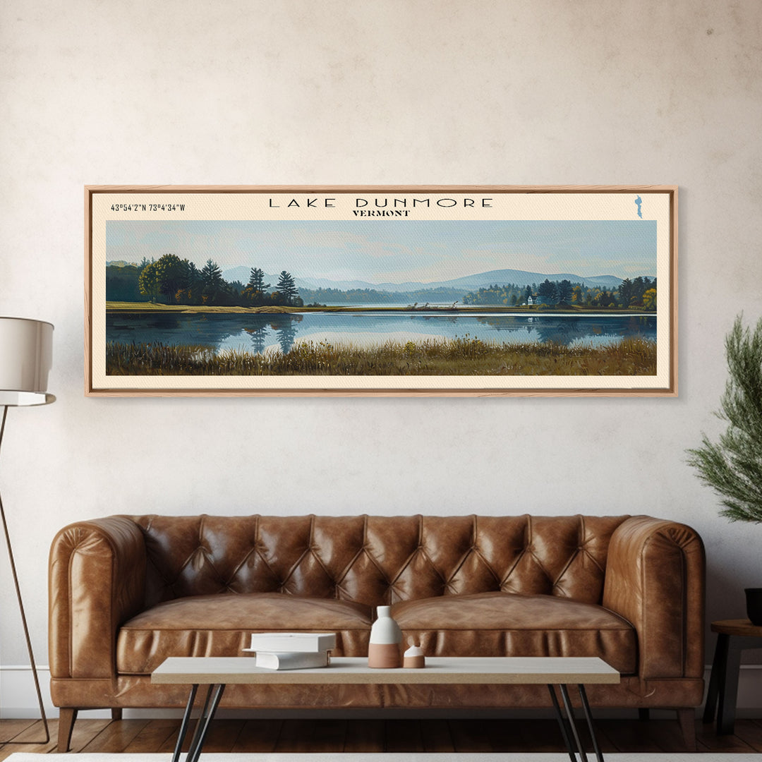 Lake Dunmore Vermont Framed Canvas Print, Lake House Decor, Panoramic Wall Art, Travel Poster, Stunning Landscape Painting, Home Art