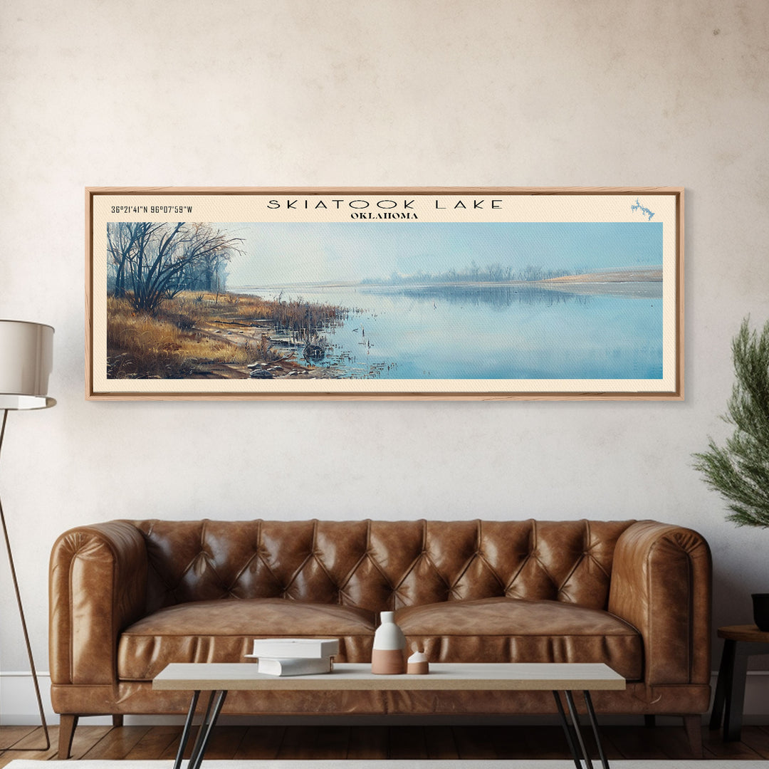 Skiatook Lake Oklahoma Panoramic Framed Canvas Print, Lake House Decor, Wall Art, Travel Poster, Beautiful Lake Scene, Bedroom Decor