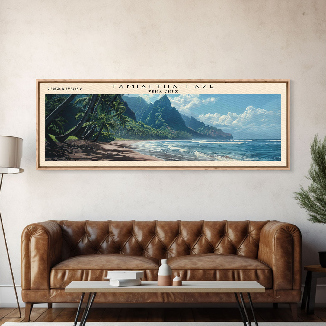 Tamiahua Panoramic Wall Art, Framed Canvas Print, Lake House Decor, Travel Poster, Beautiful Lake Painting, Bedroom Decor