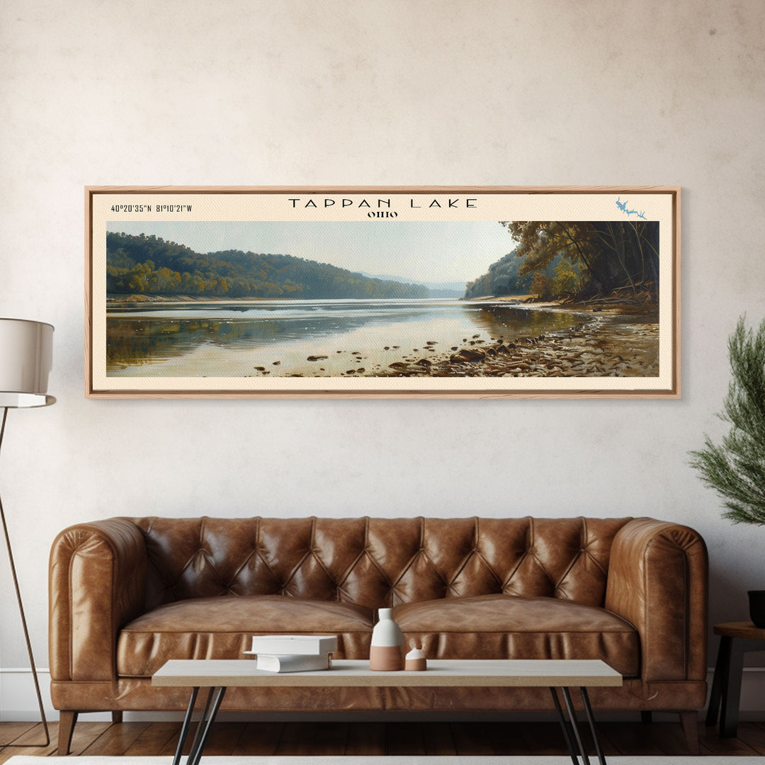 Tappan Lake Ohio Panoramic Wall Art, Framed Canvas Print, Lake House Decor, Travel Poster, Scenic Lake Scene, Living Room Decor