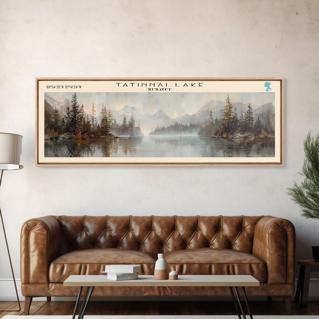 Tatinnai Lake Panoramic Wall Art, Framed Canvas Print, Lake House Decor, Travel Poster, Beautiful Lake Scene, Living Room Decor, Home Decoration