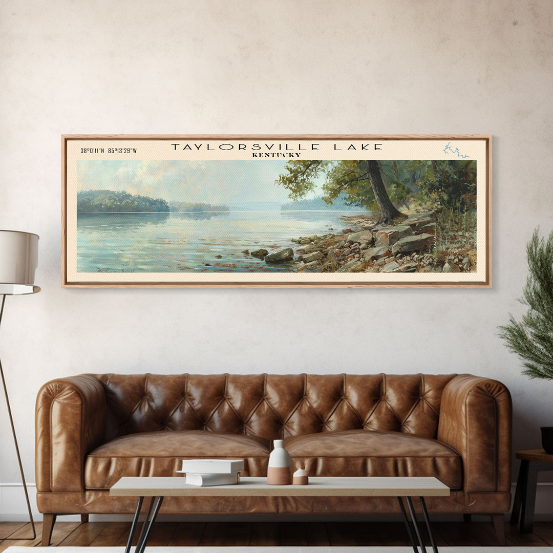 Taylorsville Lake Kentucky Panoramic Wall Art, Framed Canvas Print, Lake House Decor, Travel Poster, Scenic Lake Scene, Bedroom Decor, Wall Art