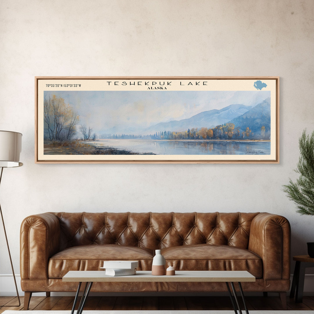 Teshekpuk Lake Panoramic Wall Art, Framed Canvas Print, Lake House Decor, Travel Poster, Scenic Lake Scene, Bedroom Decor, Home Art