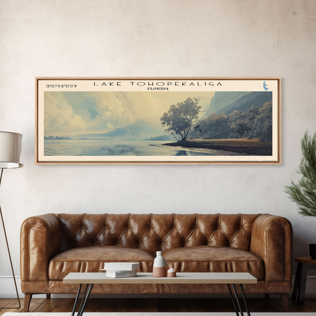 Tohopekaliga Panoramic Wall Art, Framed Canvas Print, Lake House Decor, Travel Poster, Scenic Lake Scene, Bedroom Art