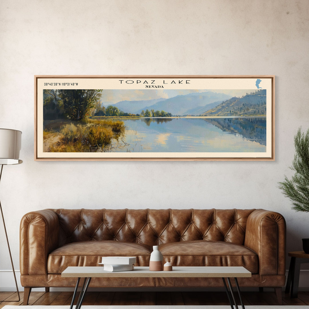 Topaz Lake Nevada Panoramic Wall Art, Framed Canvas Print, Lake House Decor, Travel Poster, Beautiful Lake Scene, Living Room Art