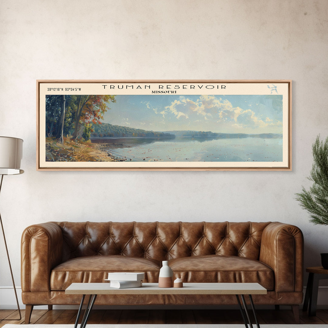 Truman Reservoir Missouri Panoramic Wall Art, Framed Canvas Print, Lake House Decor, Travel Poster, Beautiful Lake Scene, Bedroom Decor