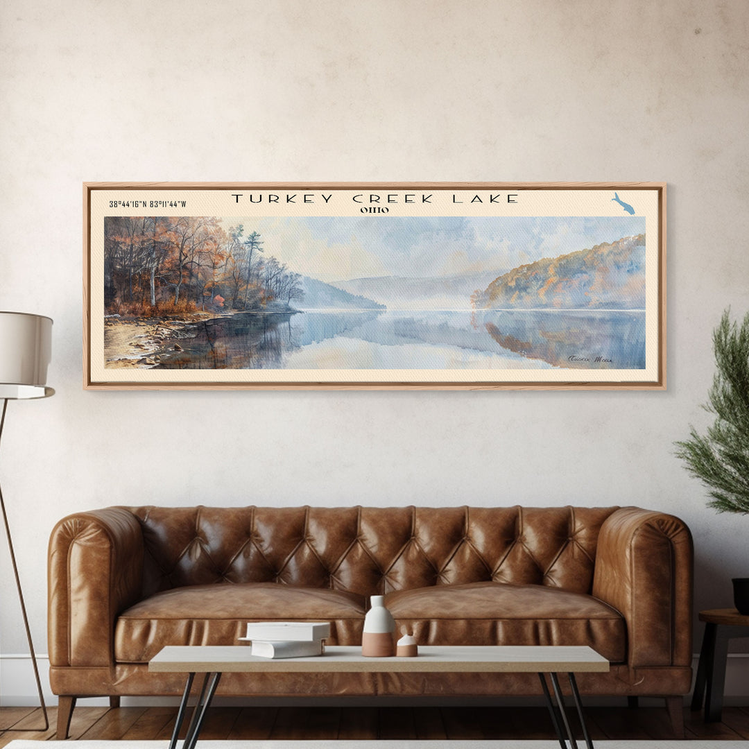 Turkey Creek Lake Ohio Panoramic Wall Art, Framed Canvas Print, Lake House Decor, Travel Poster, Serene Landscape, Living Room Art