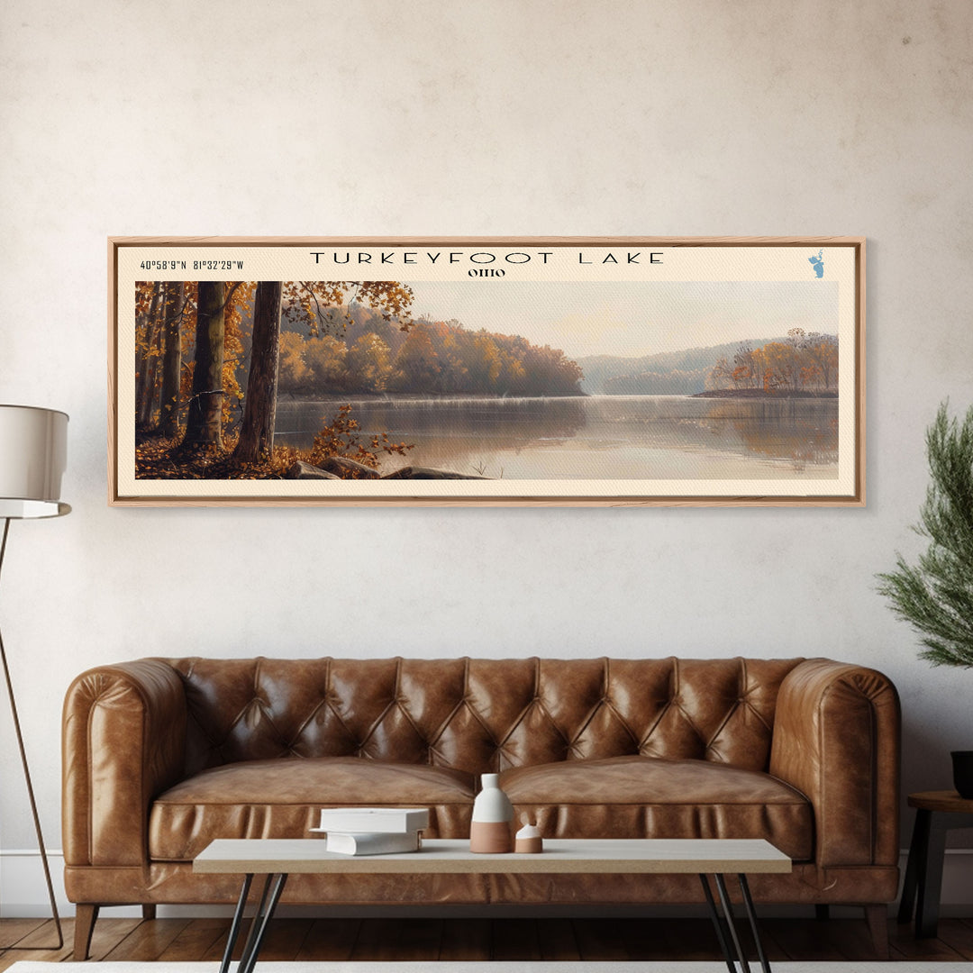 Turkeyfoot Lake Ohio Panoramic Wall Art, Framed Canvas Print, Lake House Decor, Travel Poster, Scenic Lake Scene, Bedroom Decor