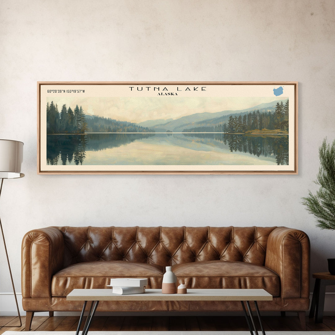 Tutna Lake Panoramic Wall Art, Framed Canvas Print, Lake House Decor, Travel Poster, Beautiful Lake Scene, Bedroom Decor