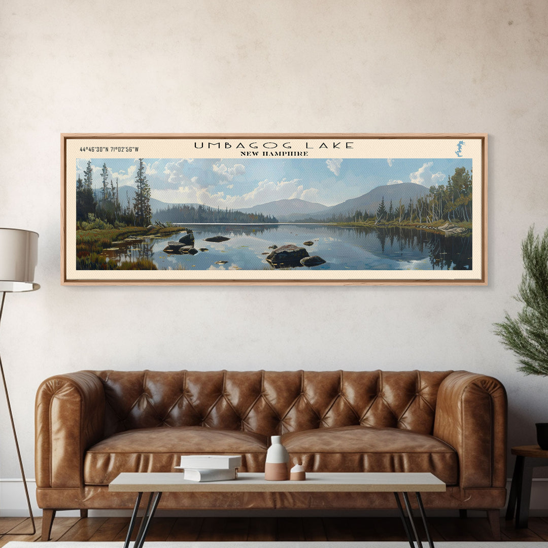 Umbagog Lake New Hampshire Panoramic Wall Art, Framed Canvas Print, Lake House Decor, Travel Poster, Serene Landscape, Living Room Art