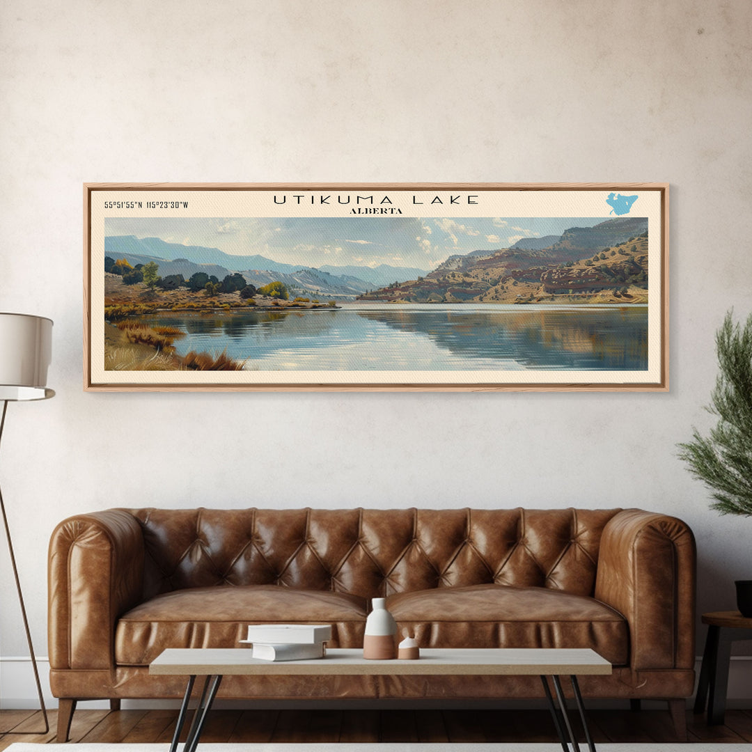 Utikuma Lake Panoramic Wall Art, Framed Canvas Print, Lake House Decor, Travel Poster, Scenic Lake Scene, Bedroom Art