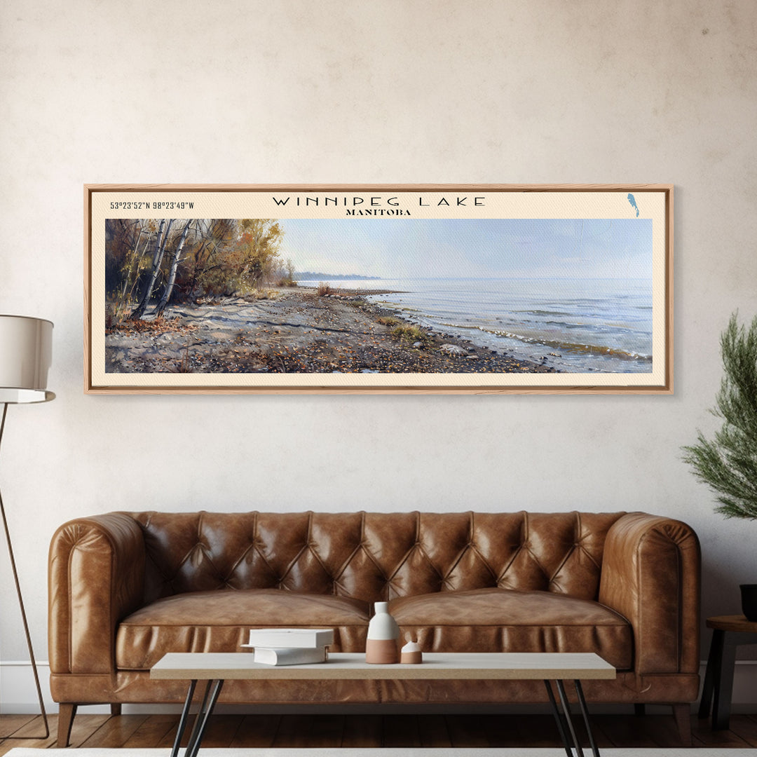 Winnipeg Lake Michigan Panoramic Wall Art, Framed Canvas Print, Lake House Decor, Travel Poster, Scenic Lake Scene, Bedroom Decor