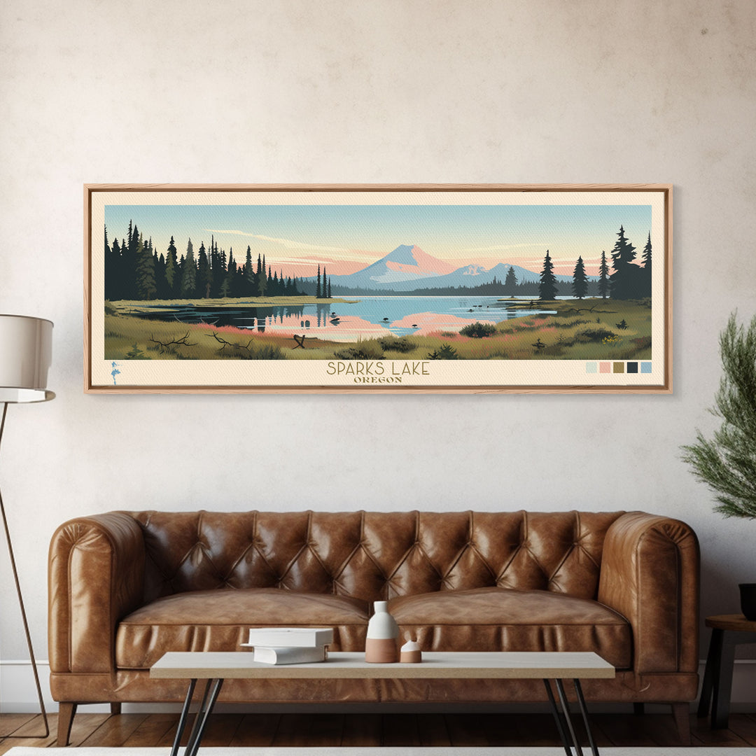 Sparks Lake, Oregon Framed Canvas Print, Lake House Decor, Midcentury Modern Art, Pop Art, Travel Poster, Bedroom Wall Art