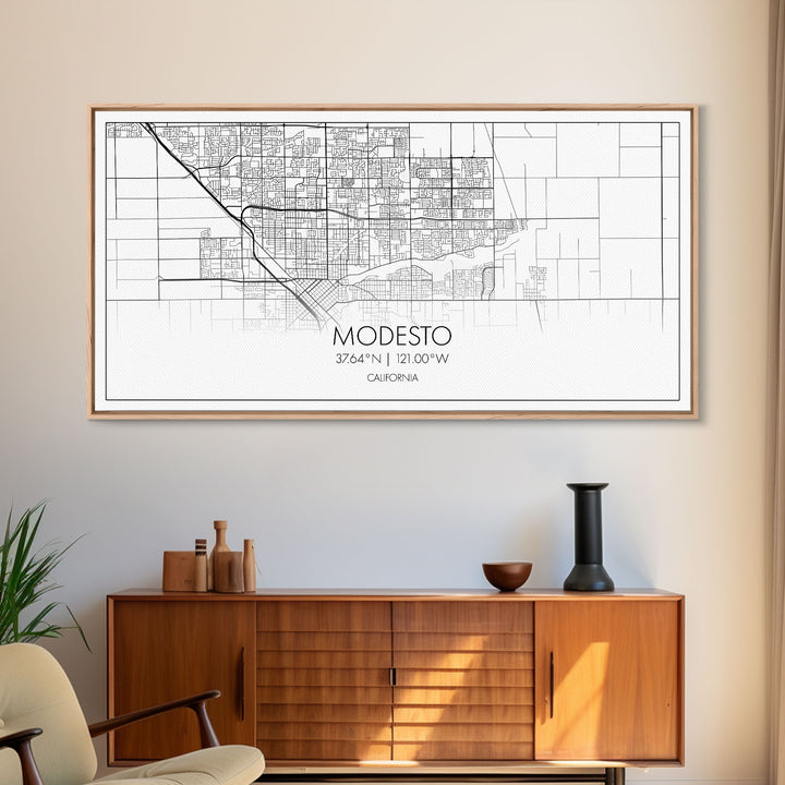 Modesto City Map, California Map, Map Art, Minimalist Wall Art, Wall Art, Canvas Art, Gift For Wife, Dorm Room Prints, Horizontal Wall Art