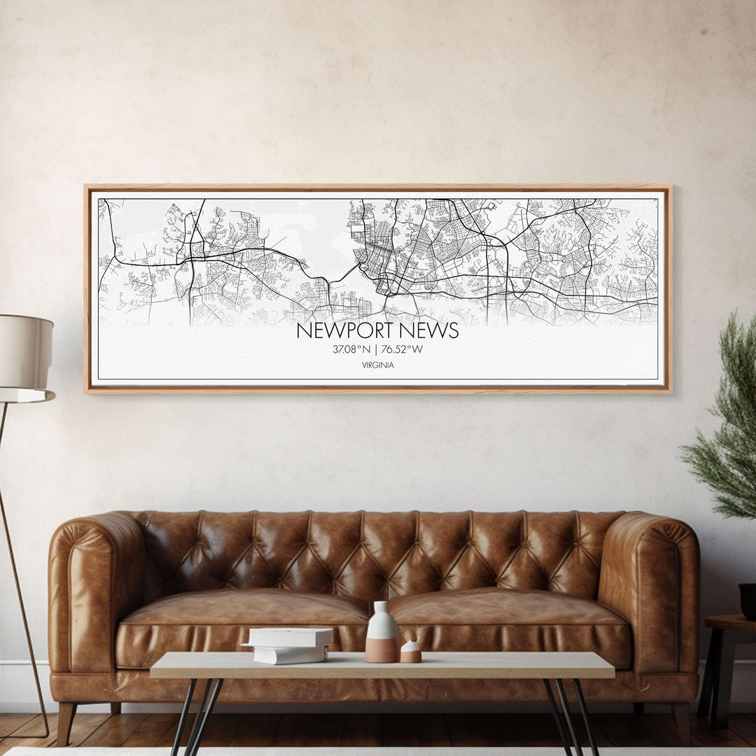 Panoramic Newport News City Map, Virginia Art, Map Print, Minimalist Wall Art, Canvas Art, Housewarming Gift, Street Map Art, Closing Gift