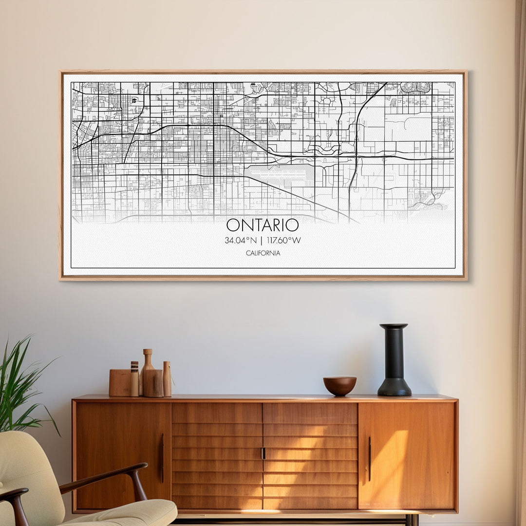 Ontario City Map, California Art, Map Print, Minimalist Wall Art, Wall Art, Canvas Art, Teen Birthday Gift, Trendy Wall Art, Horizontal Art