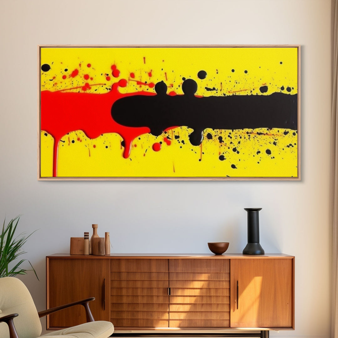 Splatter Graffiti Art - Black, Red & Yellow Painting / Canvas Print - Retro / Midcentury Style Abstract / Impressionist Art - Splatter Art