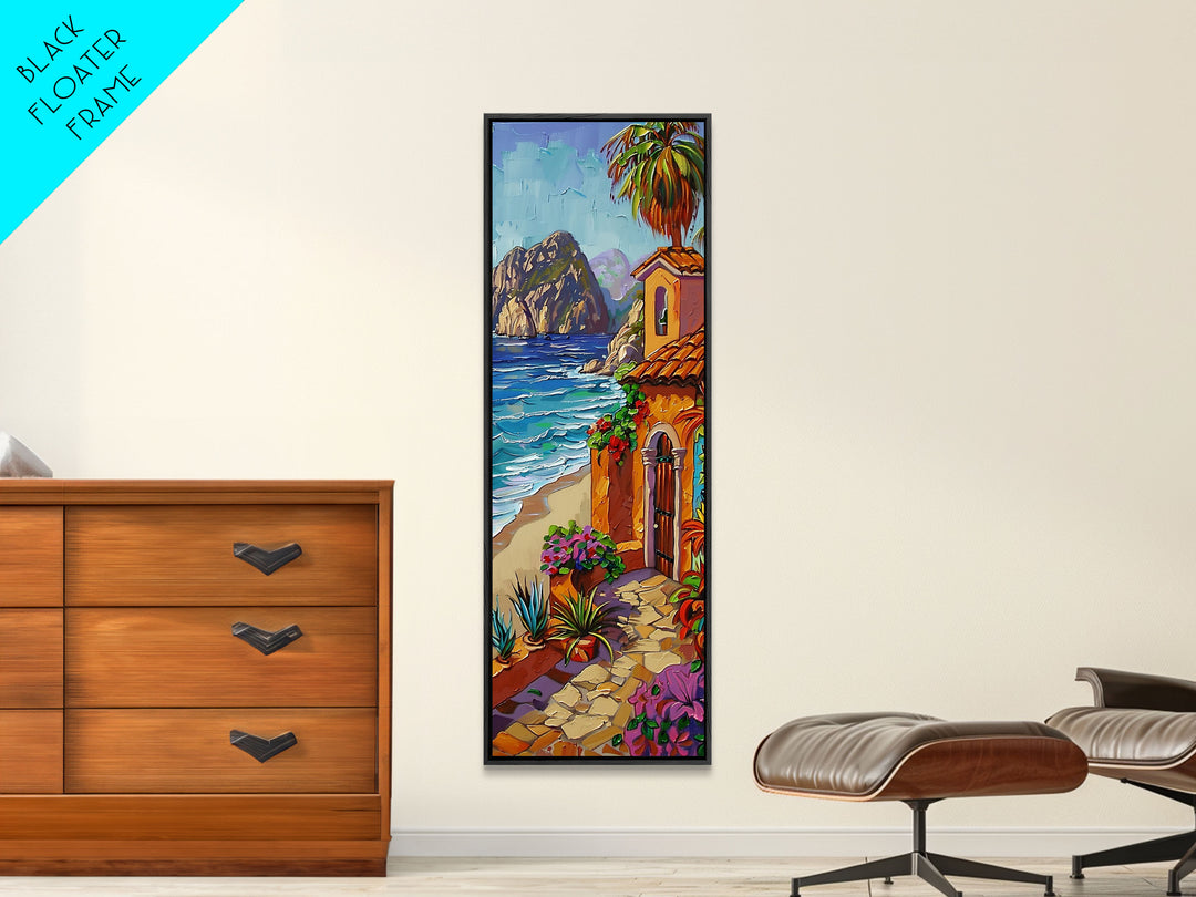 Coastal Printed Canvas Painting Framed, White Framed Wall Art of Hawaii Coast, Housewarming Gift for Her, Tall Narrow Wall Art, Modern Art