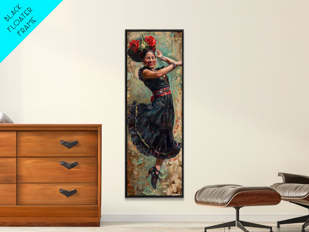 Mexican Inspired Textured Canvas Art of Flamenco Dancer, Spanish Oil Painting, Oversized Vintage Canvas Art Print, Tall and Narrow Art