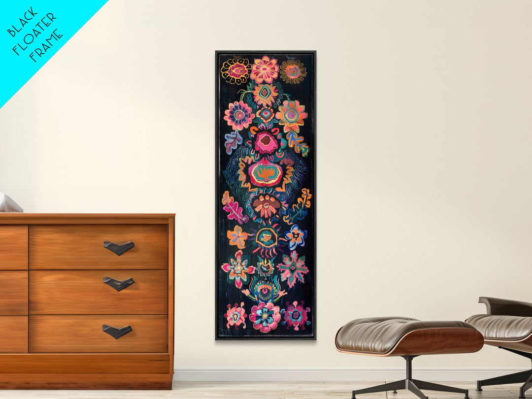 Vintage Inspired Colorful Canvas Wall Art, 70s Inspired Wall Decor, Vibrant Floral Wall Art, Skinny Art For Living Room, Gallery Art Print