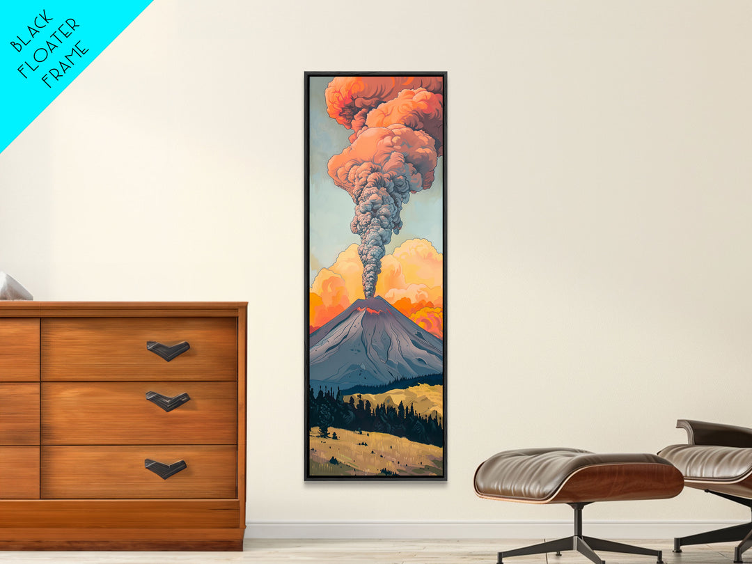 Colorful Volcano Eruption Printed on Framed Canvas, Vertical Landscape Art Print, Mountain Wall Art, 3D Canvas Art, Vertical Office Art