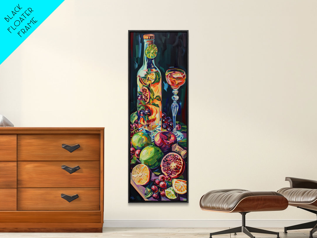 Still Life Bar Art Print Framed on Canvas, Vertical Framed Kitchen Art, Dark Wall Art, Textured, Cocktail Canvas Wall Art Print, Modern Art