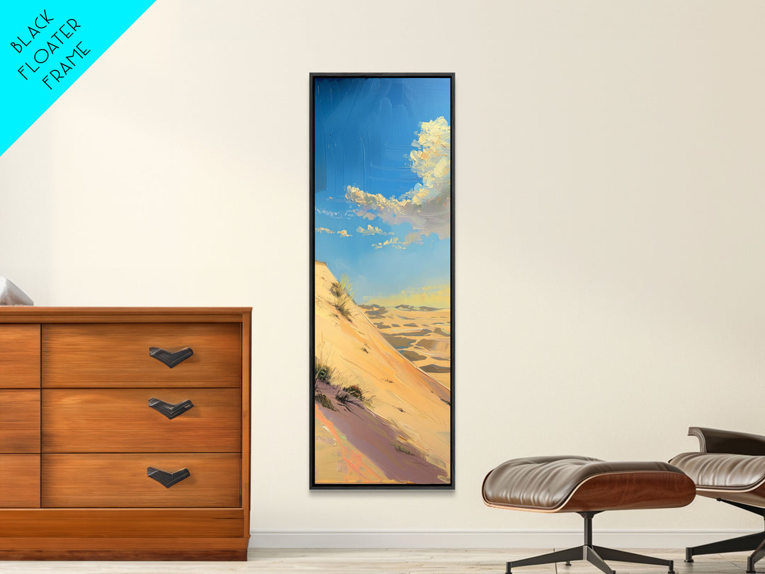 Vertical Canvas Painting of Sand Dunes in Desert Landscape, Framed Oversized Wall Art on Canvas, Tall and Narrow Living Room Wall Art