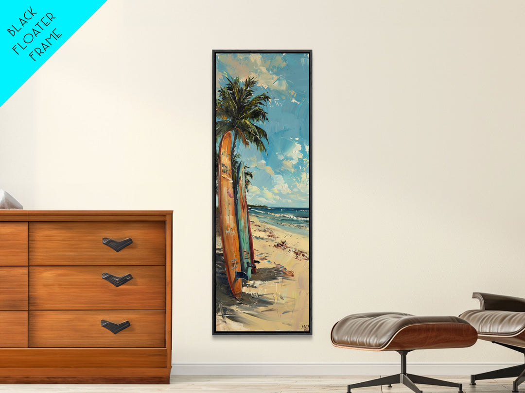 Tall and Narrow Coastal Art Print Framed on Canvas, Surf Art, Beach Landscape Wall Art, Beach House Wall Art, Textured Wall Art for Office