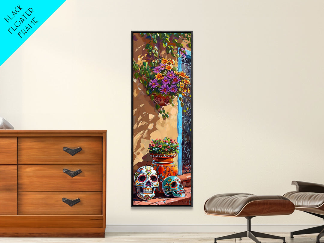 Spanish Style Oversized Framed Wall Art Print, Tall and Skinny Framed Canvas Mexican Art, Colorful Botanical Wall Art, Modern Office Print