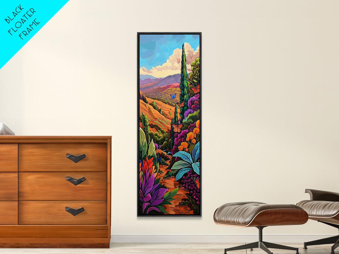 Colorful Landscape Art, Mountain Wall Art Print, Botanical Art for Kitchen, Impasto Canvas Painting Framed and Printed, Modern Wall Art