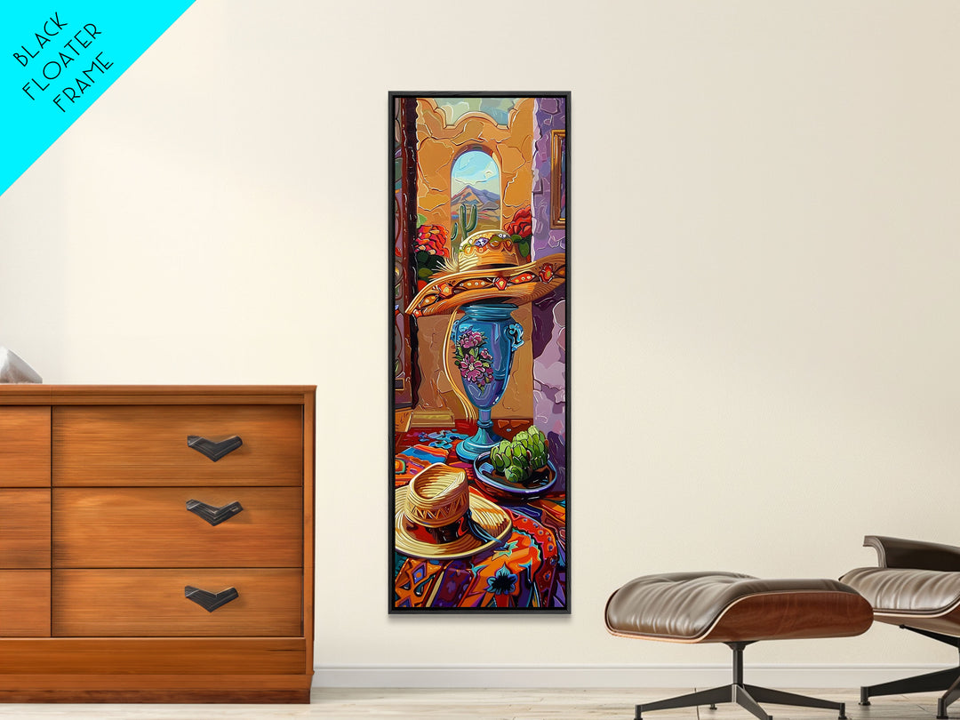 Mexican Still Life Oil Painting Framed and Printed on Canvas, Spanish Landscape Wall Art, Mountain Wall Print, Western Living Room Wall Art