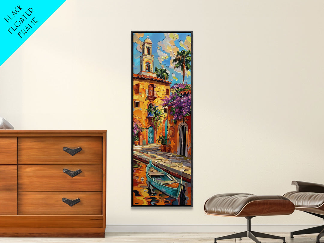 Vertical Impasto Painting Printed and Framed on Canvas, Rustic Venetian Inspired Art, Textured Wall Art for Office and Living Room