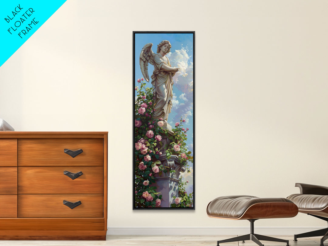 Floral Angel Canvas Art Print Framed, Botanical Wall Art, Modern Botanical Still Life Art, Oversized Canvas Painting for Bedroom or Office