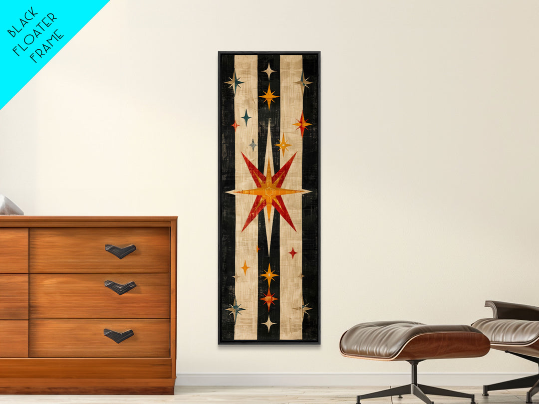 Starburst Pattern in Midcentury Style - Framed Canvas Print, Midcentury Modern Wall Art, Skinny Art, Tall Art, Living Room Decor