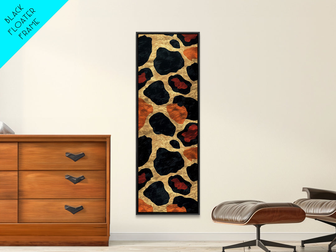 Textured Leopard Print with Red Accents - Framed Canvas Print, Midcentury Modern Wall Art, Skinny Art, Tall Art, Living Room Decor