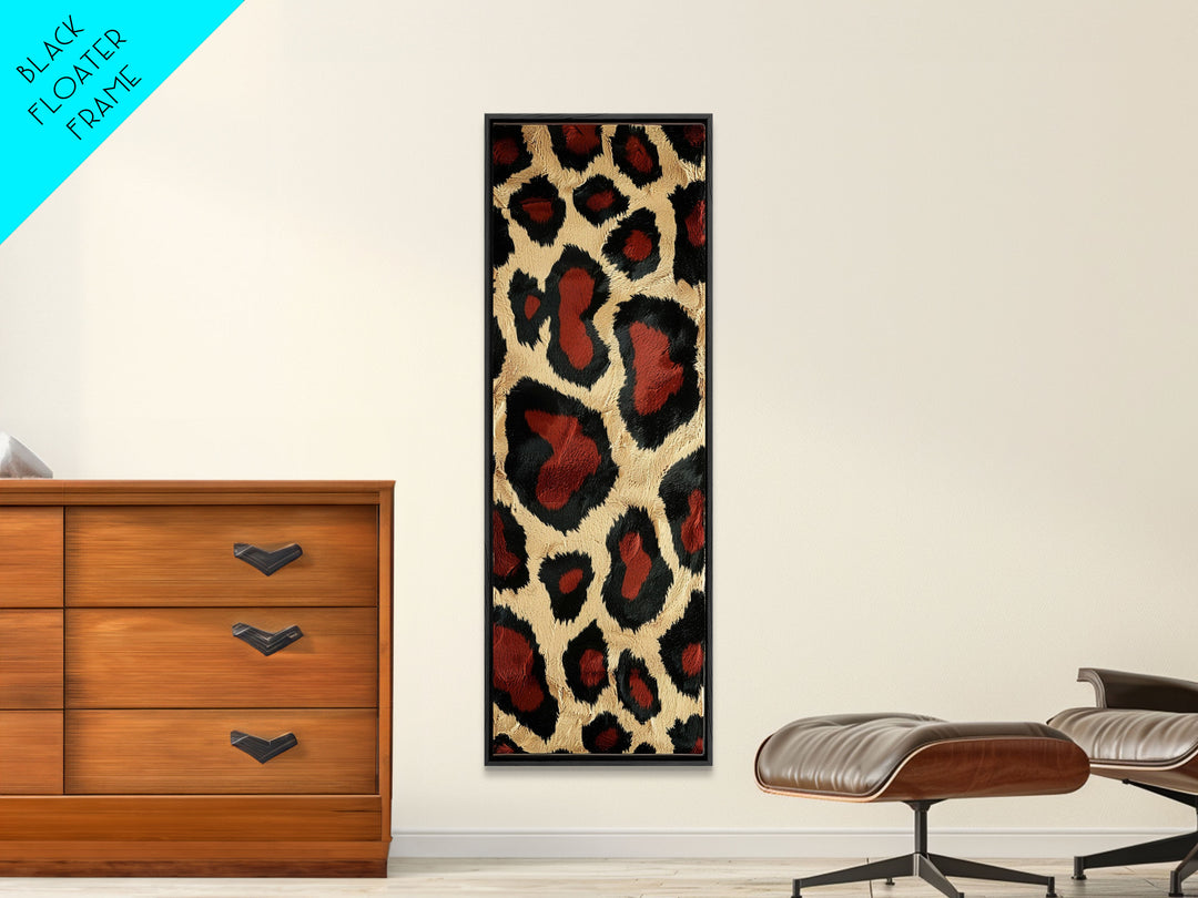 Vintage Animal Print with Deep Tones - Framed Canvas Print, Midcentury Modern Skinny Art, Tall Wall Art for Living Room or Bedroom Decor