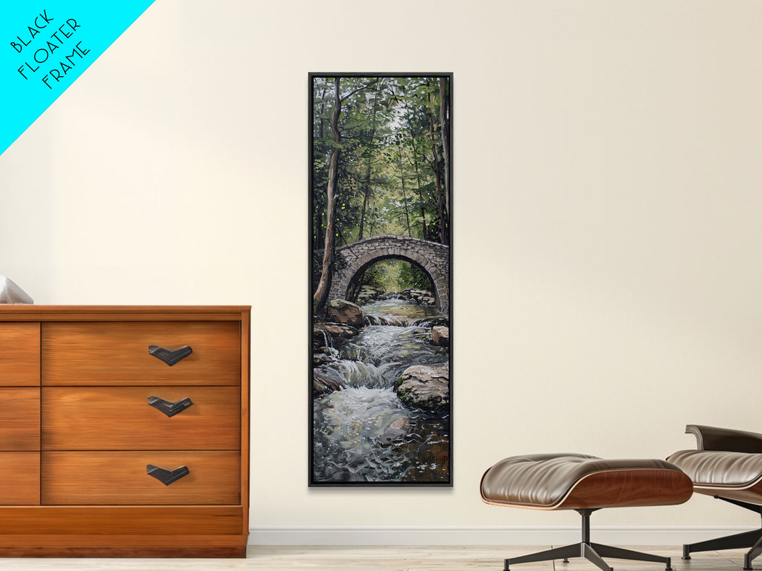 The Autumn Bridge, Framed Canvas print, New England Landscape Painting Print, Wall Art, Home Decor