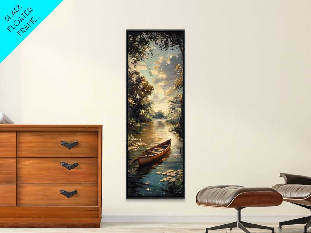 Antique Canoe Framed Canvas Print, lake House Decor, Lake Life Wall Art, Tall Wall Art For Small Spaces