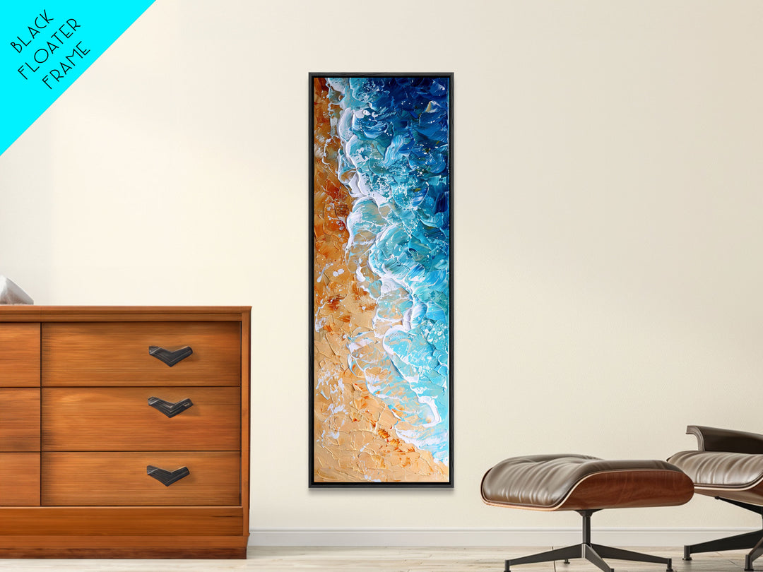 Abstract Coastal Waves And Sandy Beach, Rustic Farmhouse Art With Boho Elements, Tall Canvas Print For Modern Wall Decor