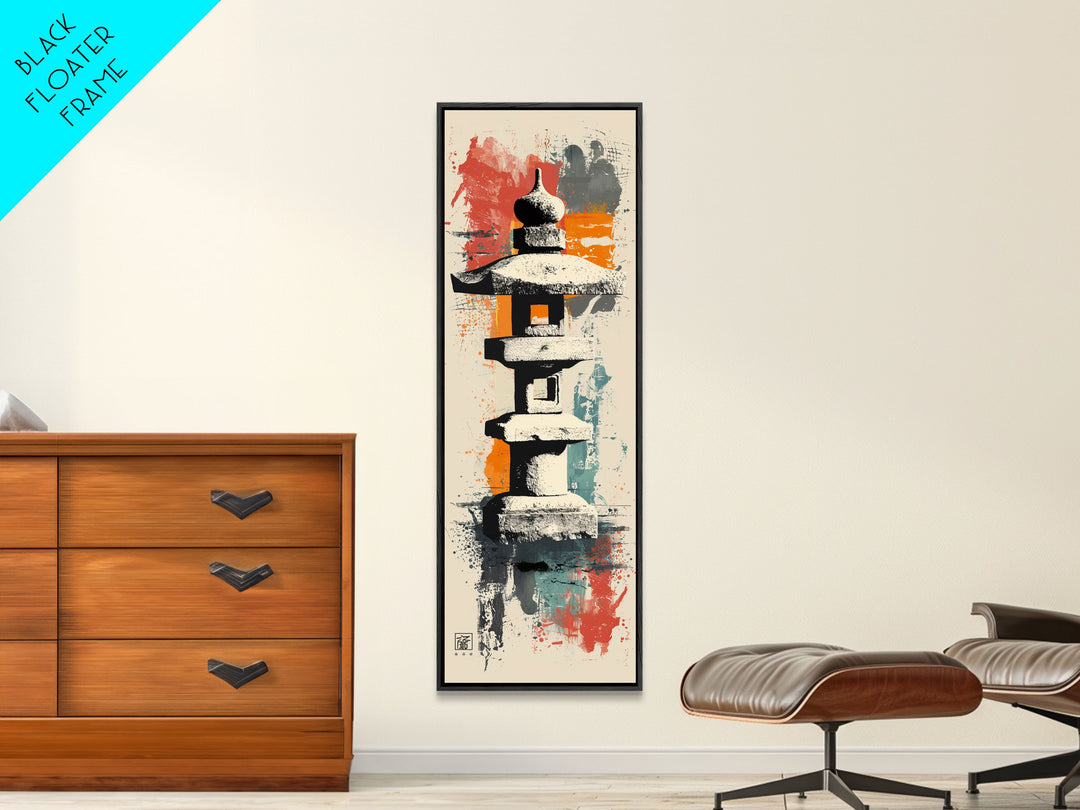 Zen Stone Lantern Skinny Art Tall Art Japanese Ukiyo-e Inspired Framed Canvas Wall Art