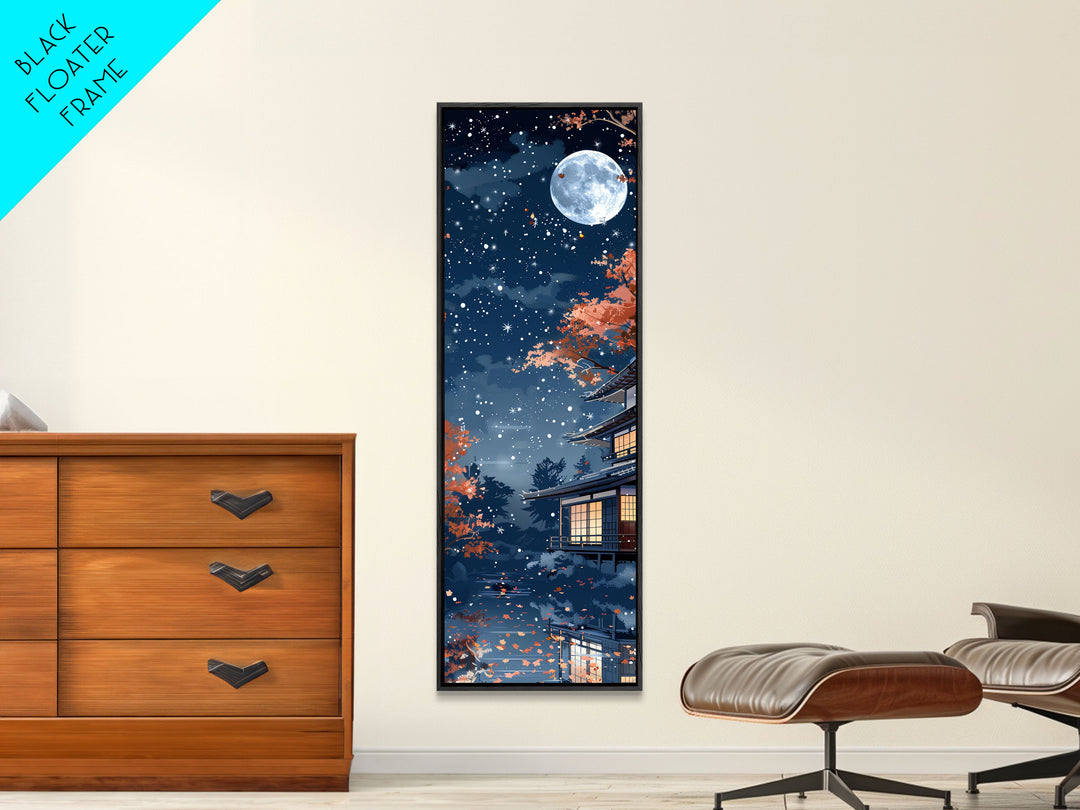 Starry Night, Traditional Japanese Home, Japanese Art, Skinny Art, Tall Art, Framed Canvas Print, Ukiyo-e Style