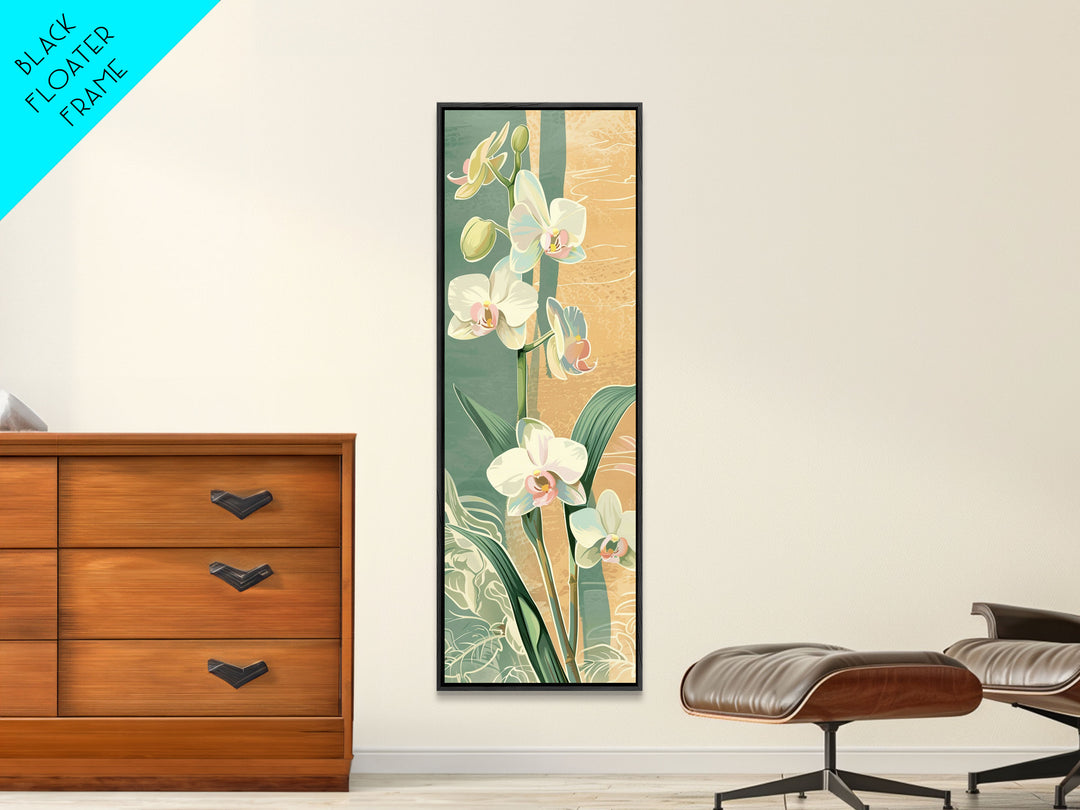 Skinny Art Tall Art Framed Canvas Print Orchids In Delicate Tones With Subtle Background Elements Ukiyo-e Japanese Style Art Wood Block Print