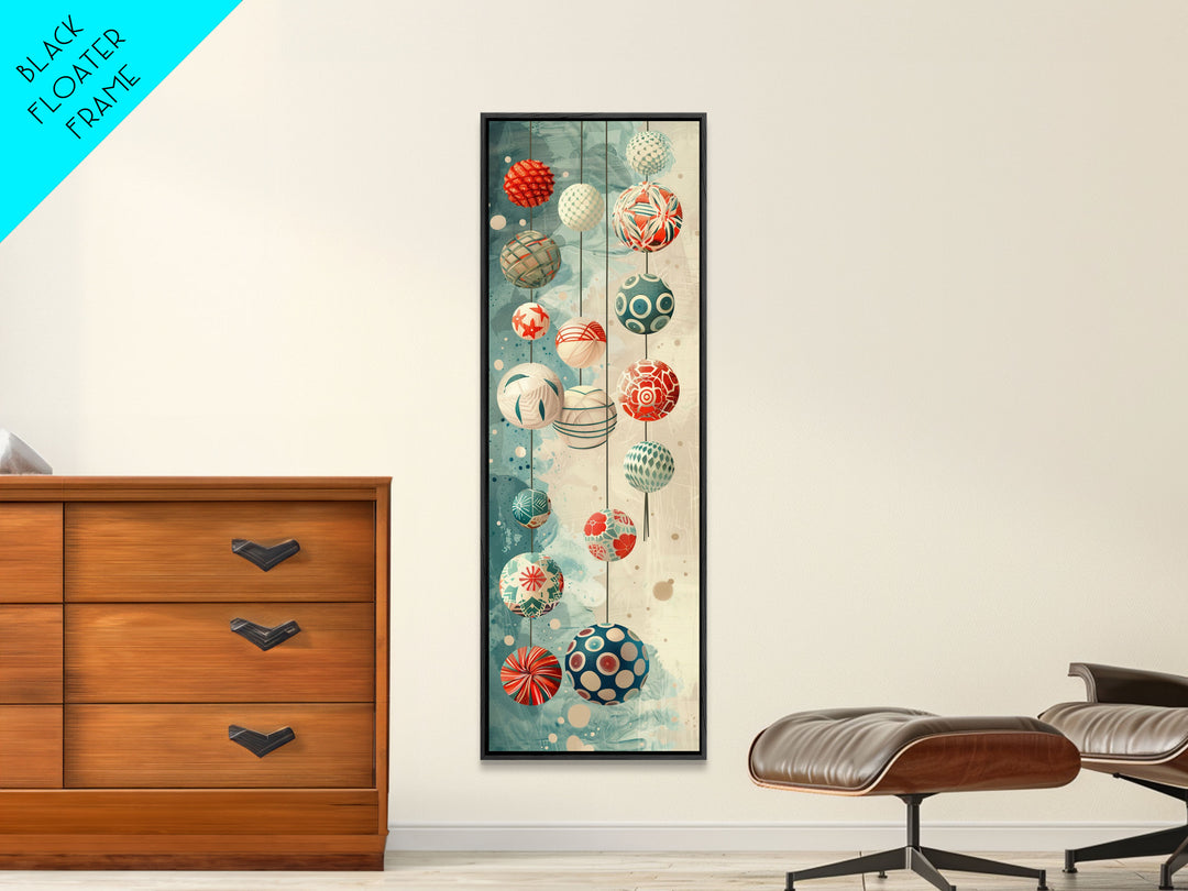 Skinny Art, Japanese Style Art, Hanging Lanterns Wood Block Print Framed Canvas Print Tall Art Ukiyo-e Art