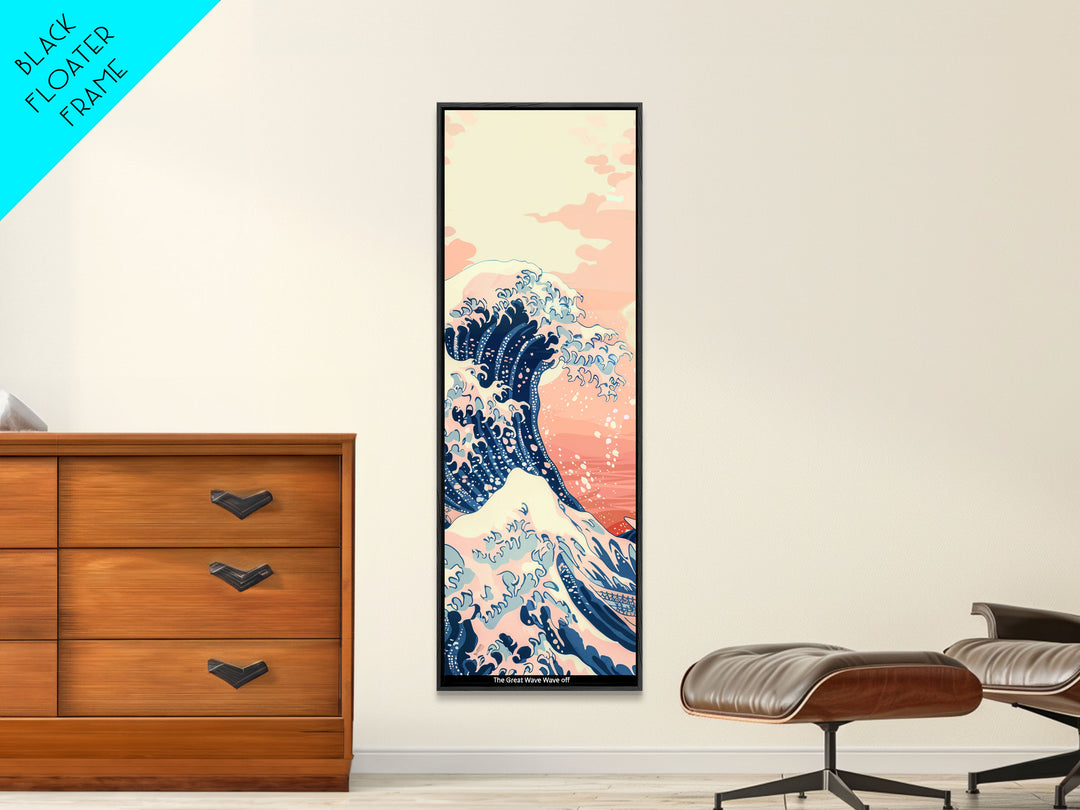 Skinny Tall Canvas Art Of The Great Wave In Soft Pastel Colors, Modern Framed Print Ideal For Feng Shui Wall Art, Japanese Style Art