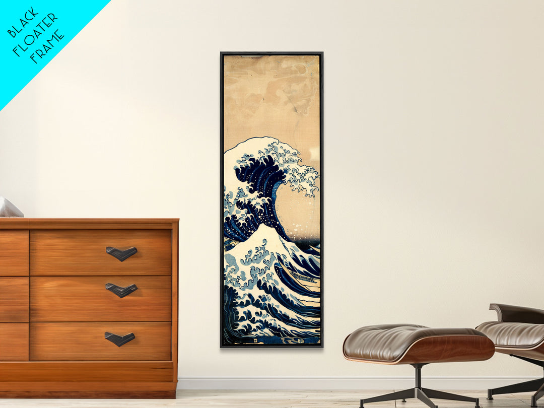 Skinny Art Tall Art Framed Canvas Print Japanese Style Art The Great Wave Off Kanagawa Wood Block Print Ukiyo-e Feng Shui Wall Art