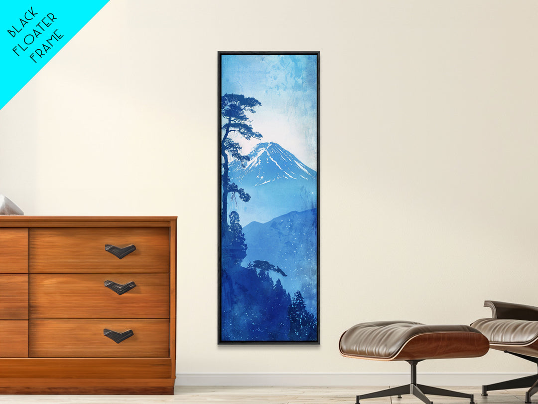 Skinny Art Tall Art Framed Canvas Print Japanese Style Art Blue Mount Fuji Forest Wood Block Print Ukiyo-e Feng Shui Wall Art